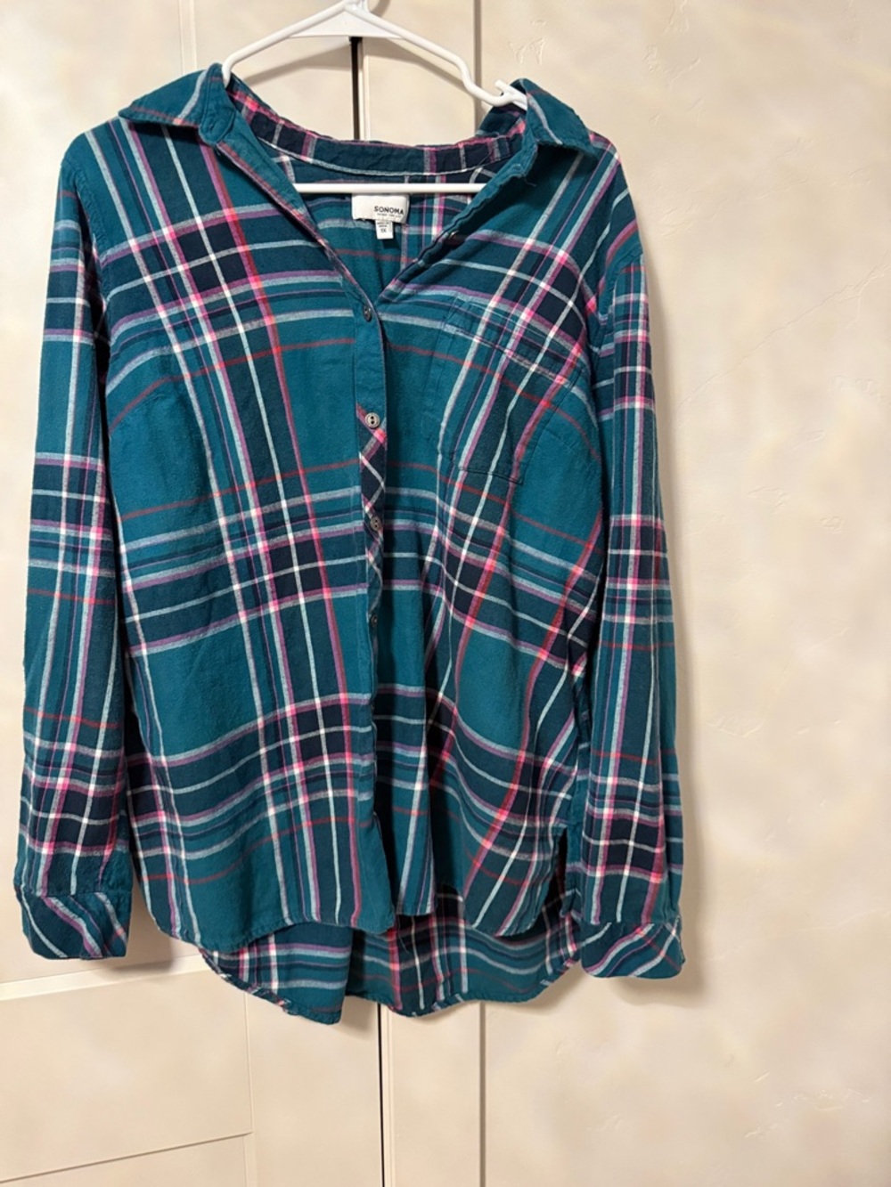 Sonoma Teal Plaid Shirt with Pink & Navy Accents